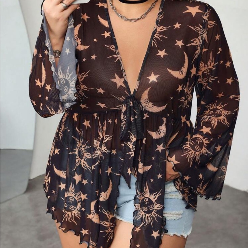 SHEIN Curve Plus Sheer Black and Tan Celestial Top Size 5X (US22) NWT
